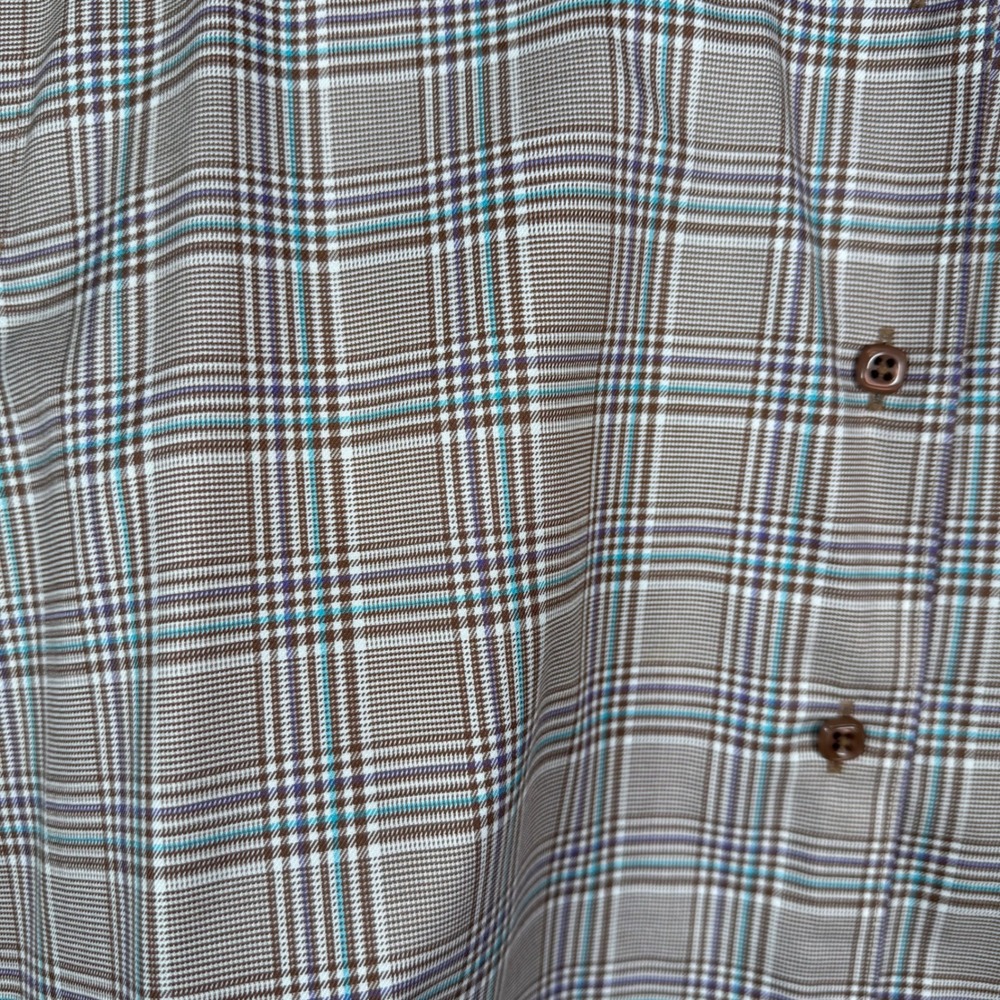 Foxcroft Wrinkle Free Brown Plaid Button Down Shirt Size 14 Career Office - Picture 3 of 10